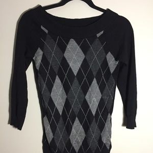 Black and Grey Argyle Scoop Neck Sweater